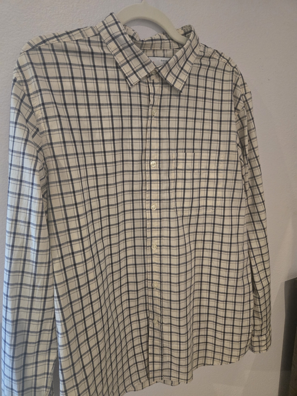 Men's Classic Old Navy Cream and Navy Plaid Button-Up Shirt